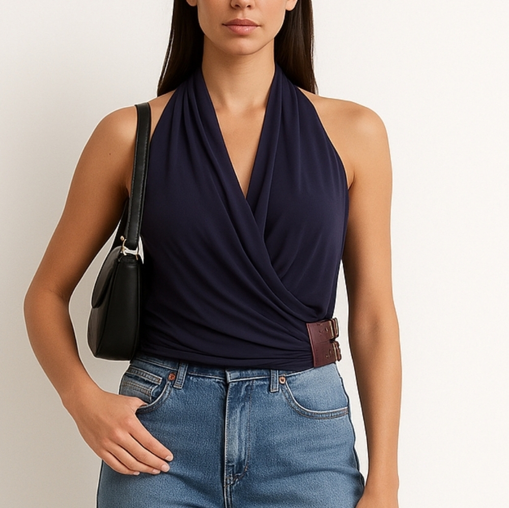 Marciano Deep Blue Draped Blouse
